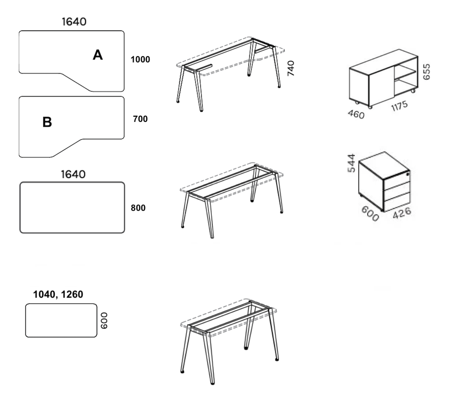 Crate töölaudade mõõdud
